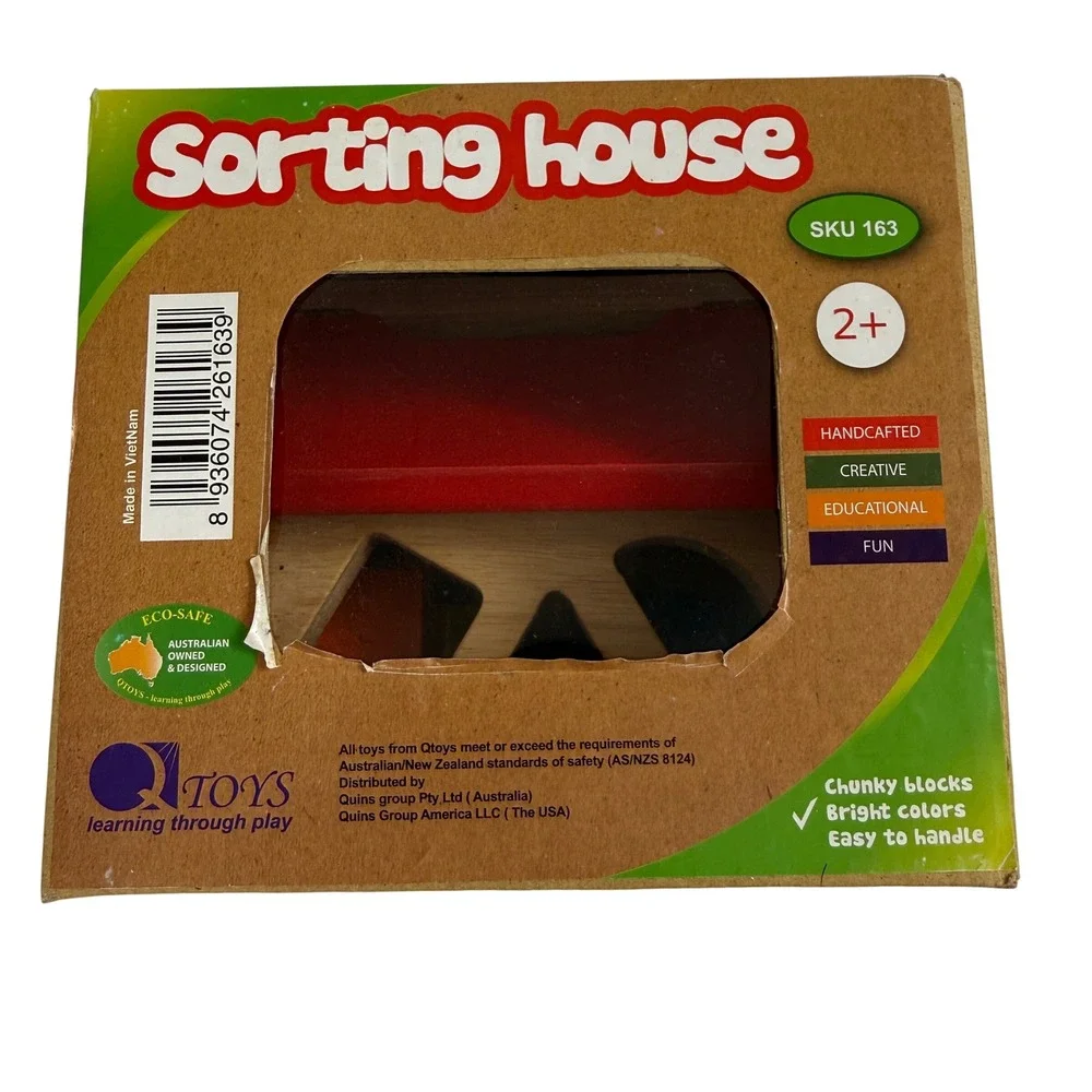 NEW Sealed Qtoys Sorting House‎ Wooden Shape Sorter Montessori Toy Box